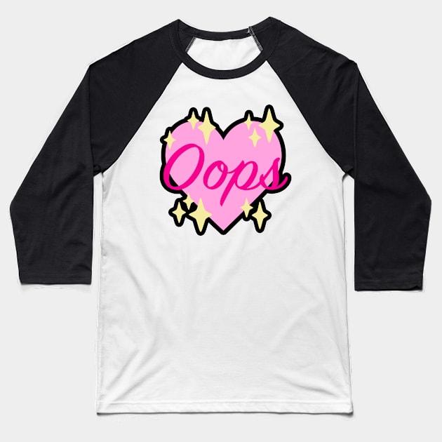 Oops Heart Baseball T-Shirt by OctopodArts